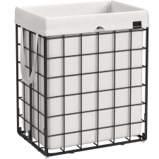 Songmics összecsukható szennyeskosár fém kerettel, kivehető és mosható táskával, 90L, 48x33x58cm, fekete-fehér bútor