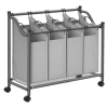 Songmics Szennyeskosár görgőkkel, 4 kivehető táskával, mosodai kocsi 4 x 35L, szürke | SONGMICS