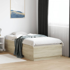 sonoma tölgy színű szerelt fa ágykeret LED-del 75x190 cm ágy és ágykellék