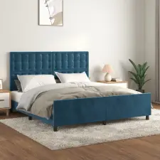  sötétkék bársony ágykeret fejtámlával 160 x 200 cm ágy és ágykellék