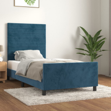 sötétkék bársony ágykeret fejtámlával 90x190 cm ágy és ágykellék