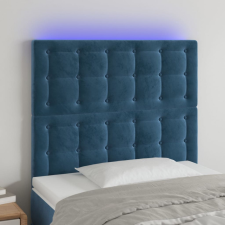  sötétkék bársony LED-es fejtámla 80x5x118/128 cm ágy és ágykellék