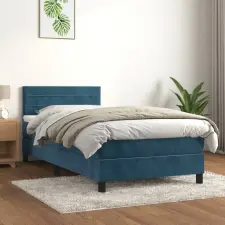  sötétkék bársony rugós ágy matraccal 100 x 200 cm ágy és ágykellék