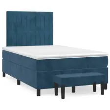  sötétkék bársony rugós ágy matraccal 120x190 cm ágy és ágykellék