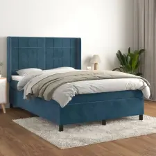  sötétkék bársony rugós ágy matraccal 140x190 cm ágy és ágykellék