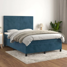  sötétkék bársony rugós ágy matraccal 140x190 cm ágy és ágykellék