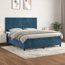  sötétkék bársony rugós ágy matraccal 180x200 cm ágy és ágykellék