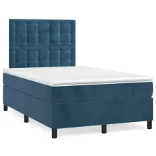  sötétkék bársony rugós és LED-es ágy matraccal 120x190 cm ágy és ágykellék