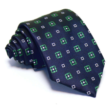  Sötétkék nyakkendő - fehér-zöld mintás