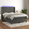 sötétszürke bársony rugós és LED-es ágy matraccal 140x200 cm