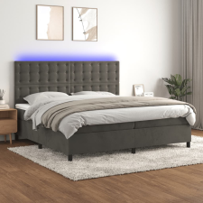 sötétszürke bársony rugós és LED-es ágy matraccal 200x200 cm ágy és ágykellék