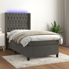 sötétszürke bársony rugós és LED-es ágy matraccal 90x190 cm ágy és ágykellék