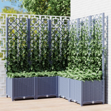 Sötétszürke PP rácsos kerti ültetőláda 120 x 120 x 136 cm kerti tárolás