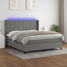  sötétszürke szövet rugós és LED-es ágy matraccal 160x200 cm ágy és ágykellék