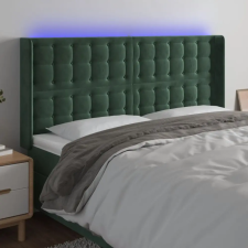  sötétzöld bársony LED-es fejtámla 163x16x118/128 cm ágy és ágykellék