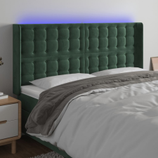  sötétzöld bársony LED-es fejtámla 203x16x118/128 cm ágy és ágykellék