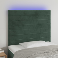  sötétzöld bársony LED-es fejtámla 90x5x118/128 cm ágy és ágykellék