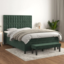  sötétzöld bársony rugós ágy matraccal 140x190 cm ágy és ágykellék