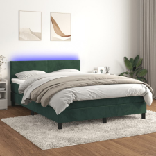  Sötétzöld bársony rugós és LED-es ágy matraccal 140x190 cm ágy és ágykellék