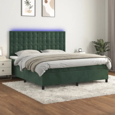  sötétzöld bársony rugós és LED-es ágy matraccal 180x200 cm ágy és ágykellék