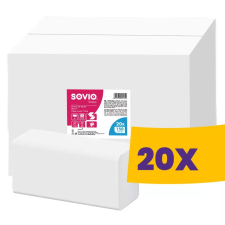 SOVIO V hajtogatású kéztörlő - 2 rétegű, hófehér, 200 lap (Karton - 20 csomag) higiéniai papíráru
