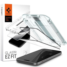 Spigen AGL06904 Apple iPhone 15 Spigen GlastR EZ Fit edzett üveg képernyővédő fólia, felhelyezést segítő kerettel, 2db-os csomag, fekete mobiltelefon kellék