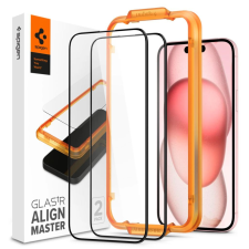 Spigen AlignMaster GLAS.tR iPhone 15 Plus kijelzővédő fekete kerettel (AGL06886) mobiltelefon kellék