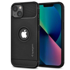Spigen APPLE iPhone 13, SPIGEN RUGGED ARMOR szilikon mobiltok, KARBON, Fekete tok és táska