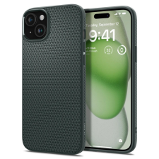 Spigen Apple iPhone 15 Plus, Szilikon tok, Spigen Liquid Air, háromszög minta, sötétzöld tok és táska