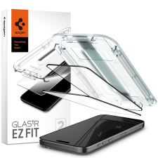 Spigen Apple iPhone 15 Pro Max, Kijelzővédő fólia, ütésálló fólia (az íves részre is!), Tempered Glass (edzett üveg), Spigen Ez Fit, fekete, 2 db / csomag mobiltelefon kellék