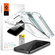 Spigen Apple iPhone 15 Pro Max, Kijelzővédő fólia, ütésálló fólia (az íves részre is!), Tempered Glass (edzett üveg), Spigen Ez Fit HD, fekete mobiltelefon kellék