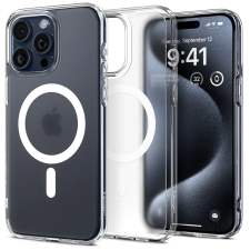 Spigen Apple iPhone 15 Pro Max, Műanyag hátlap védőtok + szilikon keret, Magsafe töltővel kompatibilis, Spigen Ultra Hybrid Mag Matte, áttetsző/fehér tok és táska