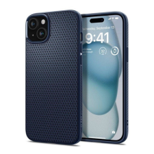 Spigen Apple iPhone 16, Szilikon tok, Spigen Liquid Air, háromszög minta, sötétkék tok és táska