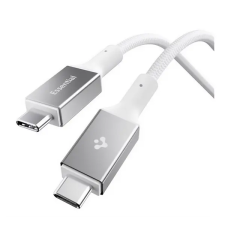 Spigen ESSENTIAL EB24015CC adatkábel (Type-C - Type-C, 240W, PD gyorstöltő, cipőfűző, 150cm) FEHÉR kábel és adapter