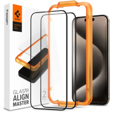 Spigen GlastR Alginmaster Full kijelzővédő üveg iPhone 15 Pro Max fekete 2db mobiltelefon kellék