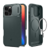 Spigen OPTIK ARMOR MAG műanyag telefonvédő (szilikon keret, kameravédő, MagSafe kompatilibis) SÖTÉTZÖLD Apple iPhone 16 Pro Max
