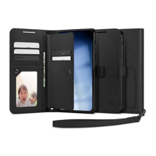 Spigen Samsung Galaxy S23 Plus (SM-S916) wallet s plus tok álló, bőr hatású (flip, textil minta) fekete tok és táska