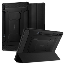 Spigen Samsung Galaxy Tab S7 Plus 12.4 / Tab S7 FE 12.4 / Tab S8 Plus 12.4, mappa tok, közepesen ütésálló, Spigen Rugged Armor, fekete tablet tok