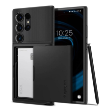 Spigen SLIM ARMOR CS szilikon telefonvédő (műanyag hátlap, kártyatartó, ütésállóság, légpárnás sarok) FEKETE Samsung Galaxy S24 Ultra (SM-S928) tok és táska