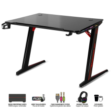 Spirit of Gamer Gamer Asztal - Headquarter 300 (MDF lap, fém lábak, fekete, RGB LED háttérvilágítás, 120 x 60 x 1,8 cm) íróasztal
