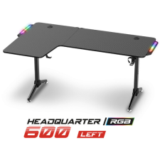Spirit of Gamer Gamer Asztal - Headquarter 600 L (MDF lap, fém lábak, fekete, RGB LED háttérvilágítás, 140 x 60 x 75cm) íróasztal