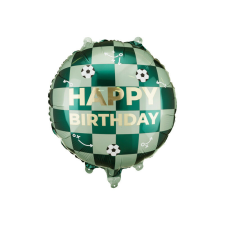 Sportos „Happy Birthday” Fólia Lufi – focilabdás mintával, 35×35 cm party kellék