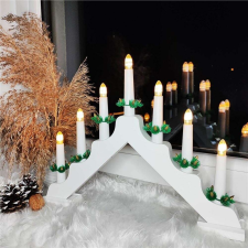 Springos 7 LED-es fa adventi gyertyatartó, meleg fehér, fehér karácsonyfa izzósor