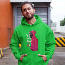 Squid Game figura kapucnis pulóver - egyedi mintás, 4 színben, 5 méretben női pulóver, kardigán