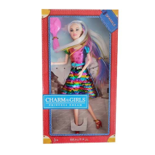 ST Színes hajú Barbie baba szivárvány ruhában 30 cm barbie baba