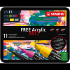 STABILO FREE Acrylic alapkészlet - 11 szín, 3 különböző heggyel, 4x T100, 5x T300, 2x T800C (4006381615198)