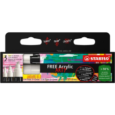 STABILO Free Acrylic, fehér - 3 db készlet különböző hegyekkel (T100, T300, T800C) filctoll, marker
