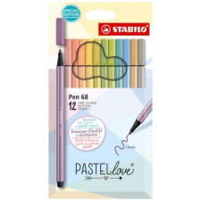 STABILO Rostirón készlet, 1 mm, STABILO "Pen 68 Pastellove", 12 különböző szín filctoll, marker