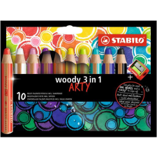  STABILO Színes ceruza készlet, kerek, vastag, STABILO &quot;Woody ARTY 3 in 1&quot;, 10 különböző szín színes ceruza
