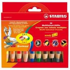 STABILO Színes ceruza készlet, kerek, vastag, STABILO  Woody 3 in 1 , 10 különböző szín színes ceruza